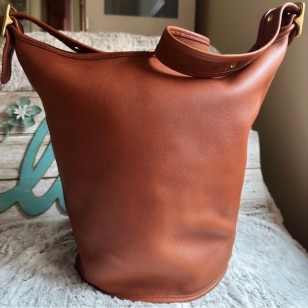 COACH BRITISH TAN LEATHER XL DUFFLE FEED SAC BUCKET BAG 9085 - Picture 7 of 16